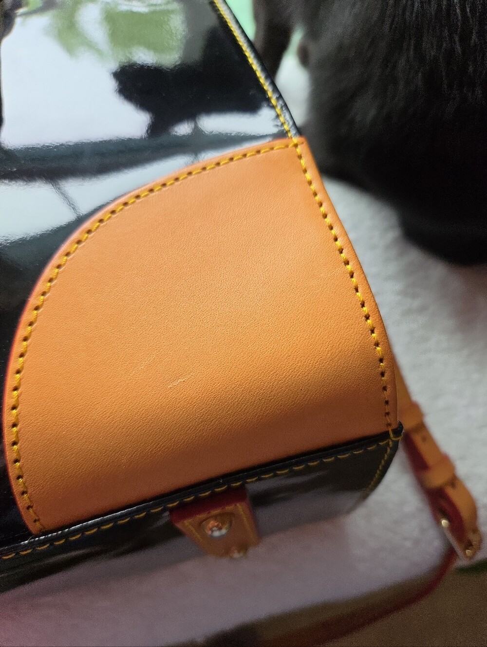 Dooney & Bourke Patent Leather Satchel Crossbody Black Red Interior - Picture 12 of 16
